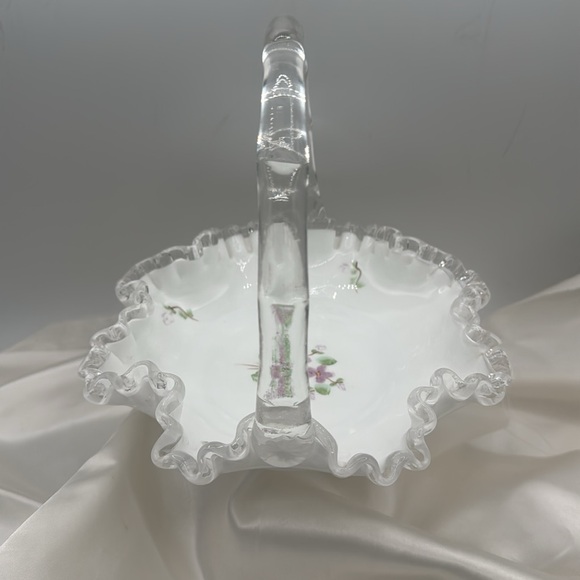Fenton silver crest hand painted violets in the snow basket. - Picture 2 of 6